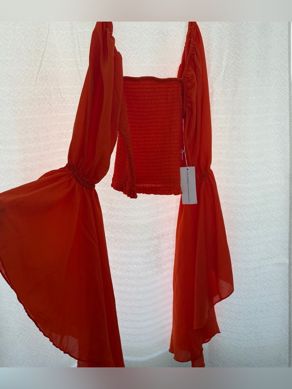 Live 4 Truth Red Smocked Crop Top with Dramatic Bell Sleeves